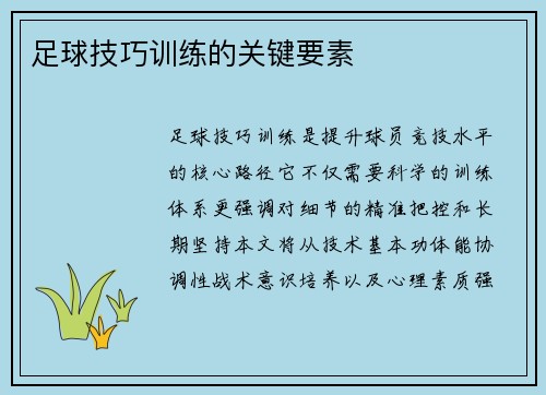 足球技巧训练的关键要素
